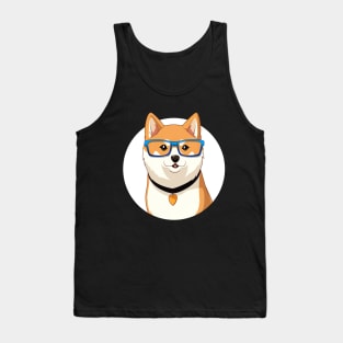 Cute Shiba Inu Dog with Nerdy Blue Glasses - Anime Shirt Tank Top